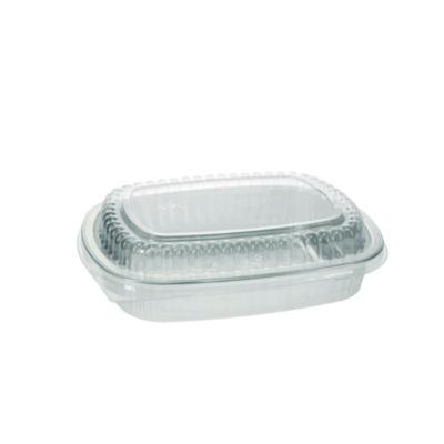 Pactiv Evergreen Classic Carry-Out Container with PET Dome Lid, 46 oz, 9.8 x 7.8 x 1.3, Silver/Clear, Aluminum, 50/Carton (Y6710PET)