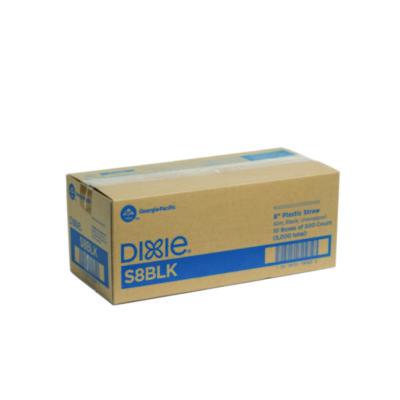 Dixie Slim Unwrapped Plastic Straws, 8", Plastic, Black, 500/Box, 10 Boxes/Carton (S8BLK)