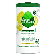 Seventh Generation Multi-Surface Wipes, 7 x 7, Lemon Zest, White, 70 Wipes/Canister, 6/Carton (69657417)