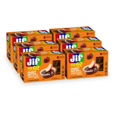 Jif To Go Chocolate Peanut Butter, Chocolate, 1.1 oz Cups, 8 Cups/Pack, 6 Packs/Carton (35614)