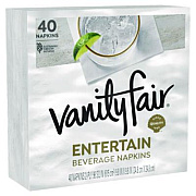 Vanity Fair Entertain Beverage Napkins, 2-Ply, 9.8 x 9.8, White, 40/Pack, 12 Packs/Carton (35134)