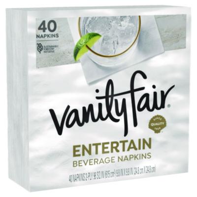 Vanity Fair Entertain Beverage Napkins, 2-Ply, 9.8 x 9.8, White, 40/Pack, 12 Packs/Carton (35134)