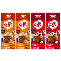 Coffee mate Liquid Coffee Creamer, Peppermint Mocha/Pumpkin Spice, 0.38 oz Mini Cups, 50/Pack, 4 Packs/Carton (70000095)