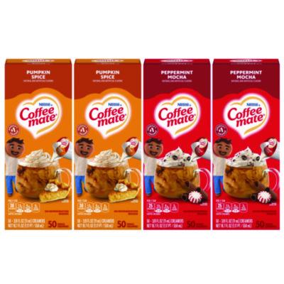 Coffee mate Liquid Coffee Creamer, Peppermint Mocha/Pumpkin Spice, 0.38 oz Mini Cups, 50/Pack, 4 Packs/Carton (70000095)