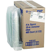 Pactiv Evergreen PET Square Container, 16 oz, 4 x 4 x 3, Clear, Plastic, 480/Carton (4S18Y)