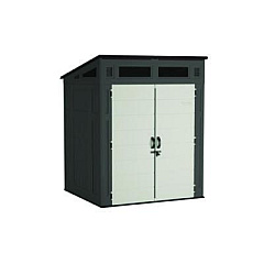 Suncast Modernist Storage Shed, 200 cu ft, 6 ft 2.5" x 5 ft 8.25" x 7 ft 5.75", Peppercorn/Black/Passive (BMS6582D)