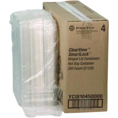 Pactiv Evergreen Hinged Lid Hot Dog Container, 6.5 x 2.8 x 2.3, Clear, Plastic, 250/Carton (YCI810450000)