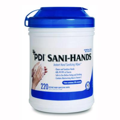 Sani Professional PDI Sani-Hands Instant Hand Sanitizing Wipes, 7.5 x 6, Unscented, White, 220/Canister, 6 Canisters/Carton (NPKP15984)