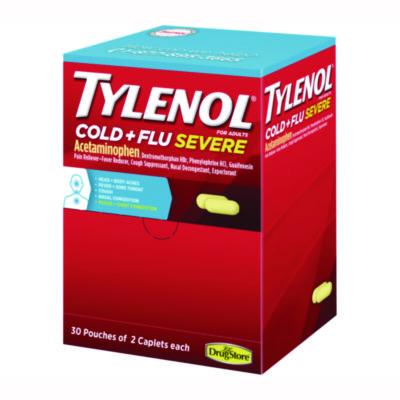 Tylenol Cold + Flu Severe Caplets, 2/Pack, 30 Packs/Box (64568)