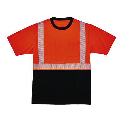 ergodyne GloWear 8280BK Class 2 Performance T-Shirt with Black Bottom, Large Long, Orange (22614)