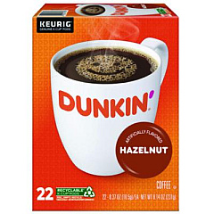 Dunkin' K-Cup Pods, Hazelnut, 22/Box (1270)