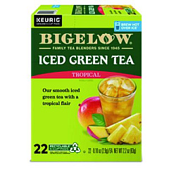 Bigelow Tropical Iced Green Tea, K-Cup, 0.10 oz, 22/Box (2870)