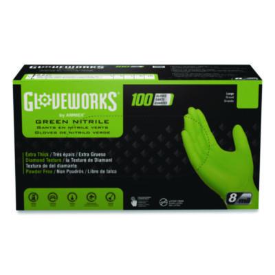 GloveWorks by AMMEX Heavy-Duty Industrial Nitrile Gloves, Powder-Free, XX-Large, 8 mil Thick, 9.5" Long, Green, 100/Box, 10 Boxes/Carton (GWGN49100CT)