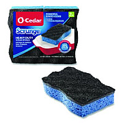 O-Cedar Scrunge Heavy-Duty Sponge, 2.63 x 4.25, 1" Thick, Black/Blue, 2/Pack (148377)