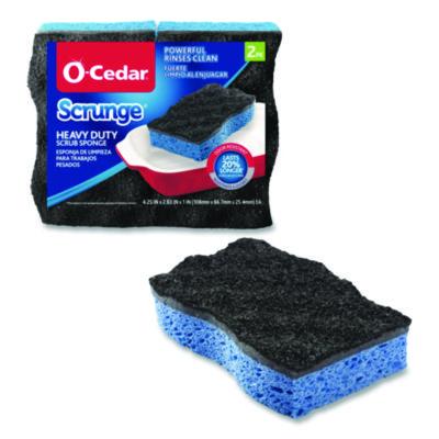 O-Cedar Scrunge Heavy-Duty Sponge, 2.63 x 4.25, 1" Thick, Black/Blue, 2/Pack (148377)