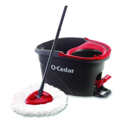 O-Cedar EZWring Spin Mop System, White Microfiber Head, Up to 51" Adjustable Red/Gray Plastic Handle (148473)