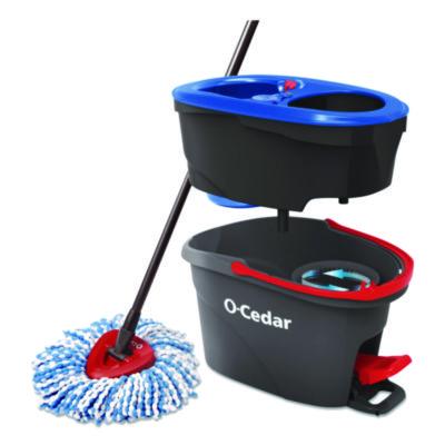 O-Cedar EZWring RinseClean Spin Mop System, Blue/White Microfiber Head, Up to 51" Adjustable Red/Gray Plastic Handle (168534)