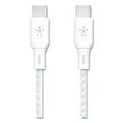 Belkin BOOST CHARGE Braided USB-C to USB-C Cable, 100 W Power Delivery, 6.6 ft, White, 2/Pack (CAB014BT2MWH)