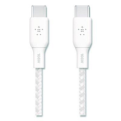 Belkin BOOST CHARGE Braided USB-C to USB-C Cable, 100 W Power Delivery, 6.6 ft, White, 2/Pack (CAB014BT2MWH)