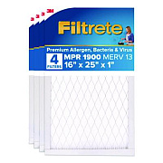 Filtrete Premium Allergen, Bacteria and Virus Air Filter, MERV 13, MPR 1900, 16 x 25, 4/Carton (UA014CA)