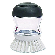 OXO Good Grips Soap Dispensing Palm Brush, Whie Nylon Bristles, 4" Brush, Clear/Black Handle (36481)