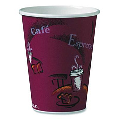 SOLO Paper Hot Drink Cups in Bistro Design, 12 oz, Maroon, 300/Carton (OF12BI0041)