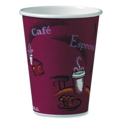 SOLO Paper Hot Drink Cups in Bistro Design, 12 oz, Maroon, 300/Carton (OF12BI0041)