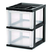 IRIS 2-Compartment Desktop Stackable Storage Drawer, 12.17 x 14.33 x 16.77, Black/Translucent White (116352)