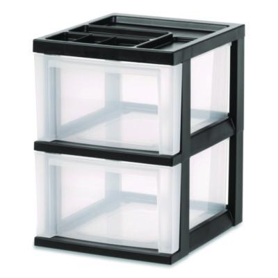 IRIS 2-Compartment Desktop Stackable Storage Drawer, 12.17 x 14.33 x 16.77, Black/Translucent White (116352)