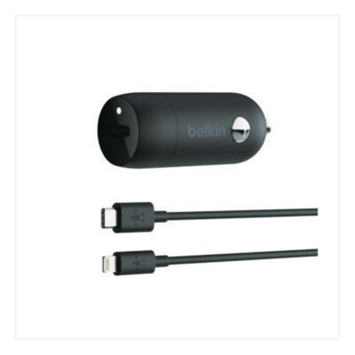 Belkin BOOST CHARGE USB-PD Car Charger + Lightning to USB-C Cable, 20 W, USB-C, Black (CCA003BT04BK)