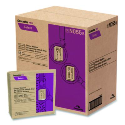Cascades PRO Select Dinner Napkins, 1-Ply, 16 x 15.5, Natural Brown, 250/Pack, 12 Packs/Carton (N055)
