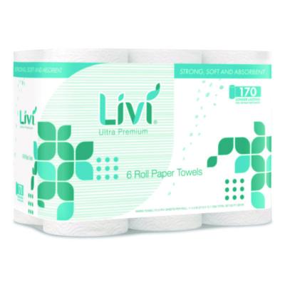 Livi Ultra Premium Kitchen Roll Towel, 2-Ply, 5" x 11", White, 6 Rolls/Pack, 4 Packs/Carton (492101)