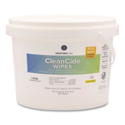 Wexford Labs CleanCide Disinfecting Wipes, 1-Ply, 8 x 5.5, Fresh Scent, White, 400/Tub (3130B400DEA)