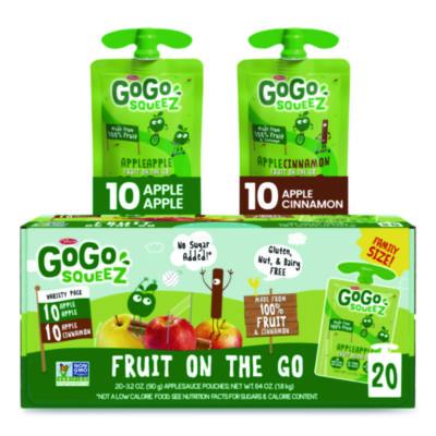 GoGo Squeez Fruit on the Go, (10) Apple/(10) Apple Cinnamon, 3.2 oz Pouch, 20/Box (24331019)
