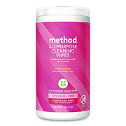Method All Purpose Cleaning Wipes, 1 Ply, Pink Grapefruit, White, 70/Pack (365347)