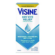 Visine Dry Eye Relief Lubricant Eye Drops, 15 mL Bottle, 2/Box (49374)