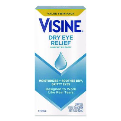 Visine Dry Eye Relief Lubricant Eye Drops, 15 mL Bottle, 2/Box (49374)
