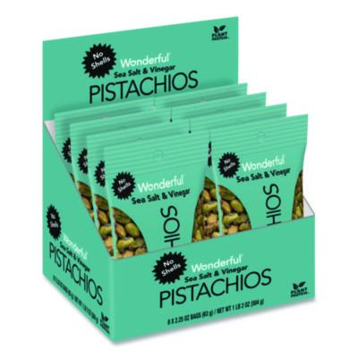 Paramount Farms Wonderful No Shells Pistachios, Sea Salt and Vinegar, 2.25 oz Bag, 8/Box (PAR70033)