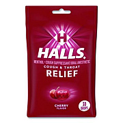HALLS Relief Menthol Cough Suppressant - Oral Anesthetic, Cherry, 30/Pack (621825221OWN)