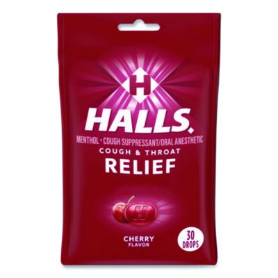 HALLS Relief Menthol Cough Suppressant - Oral Anesthetic, Cherry, 30/Pack (621825221OWN)
