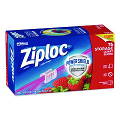 Ziploc Slider Storage Bags, Quart, 5.88" x 1.88" x 7.88", Clear, 76 Bags (316490EA)