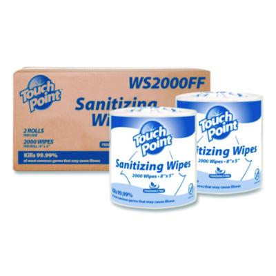 Touch Point Hand Sanitizing Wipes Refill, 5 x 8, Fragrance Free, White, 2,000 Wipes/Roll, 2 Rolls/Carton (WS2000FF)