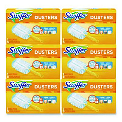 Swiffer Dusters Starter Kit, Dust Lock Fiber, 6" Handle, Blue/Yellow, 6/Carton (11804CT)
