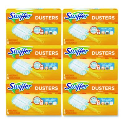 Swiffer Dusters Starter Kit, Dust Lock Fiber, 6" Handle, Blue/Yellow, 6/Carton (11804CT)