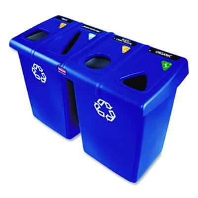 Rubbermaid Commercial Glutton Recycling Station, Four-Stream, 92 gal, Plastic, Blue (1792372)