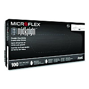 Ansell MICROFLEX MidKnight Powder-Free Nitrile Gloves, XX-Large, 4.7 mil (Palm), 5.9 mil (Fingers), 9.6" Long, Black, 100/Box (MK296XXL)