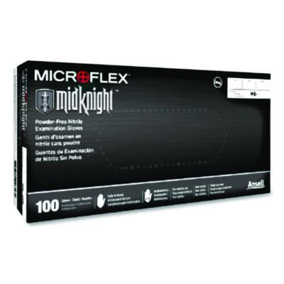 Ansell MICROFLEX MidKnight Powder-Free Nitrile Gloves, XX-Large, 4.7 mil (Palm), 5.9 mil (Fingers), 9.6" Long, Black, 100/Box (MK296XXL)