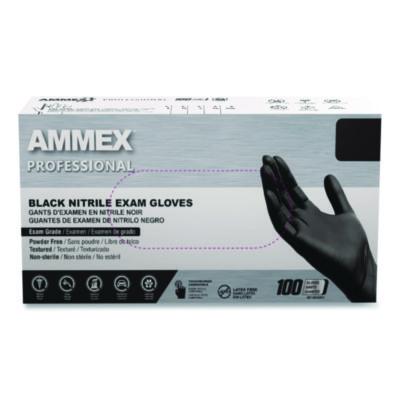 AMMEX Professional Nitrile Exam Gloves, Powder-Free, Medium, 3 mil Thick, Black, 100/Box (ABNPF44100)