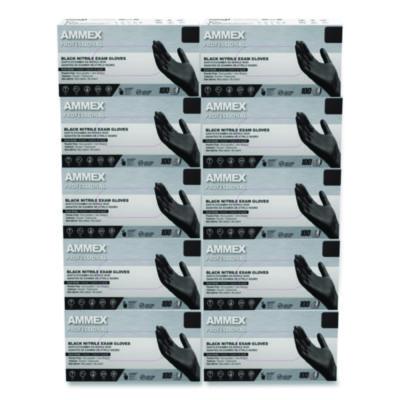 AMMEX Professional Nitrile Exam Gloves, Powder-Free, Medium, 3 mil Thick, 9.5" Long, Black, 100/Box, 10 Boxes/Carton (ABNPF44100CT)