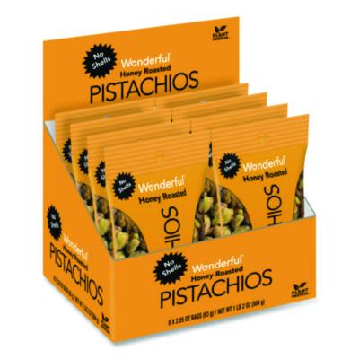 Wonderful No Shells Honey Roasted Pistachios, 2.25 oz Bags, 8/Box (PAR91086)